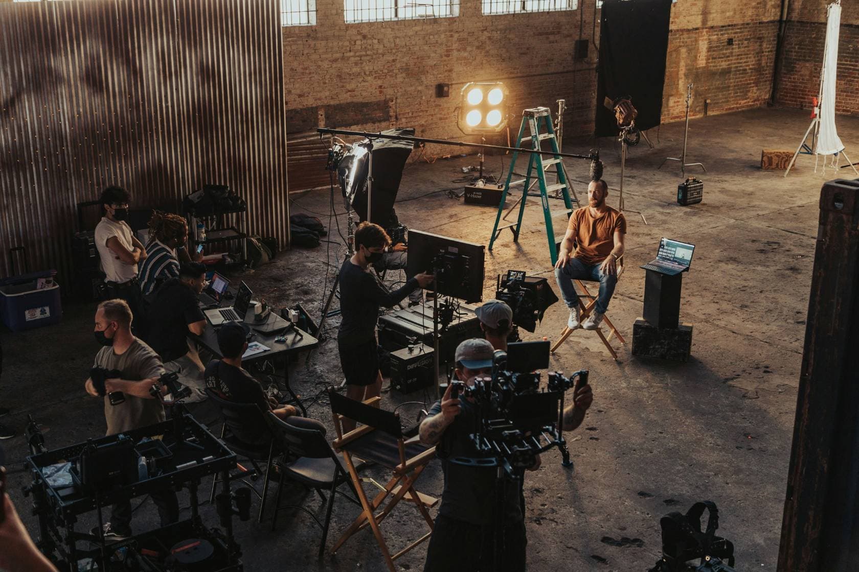 Dallas production team during a behind-the-scenes setup for corporate video production